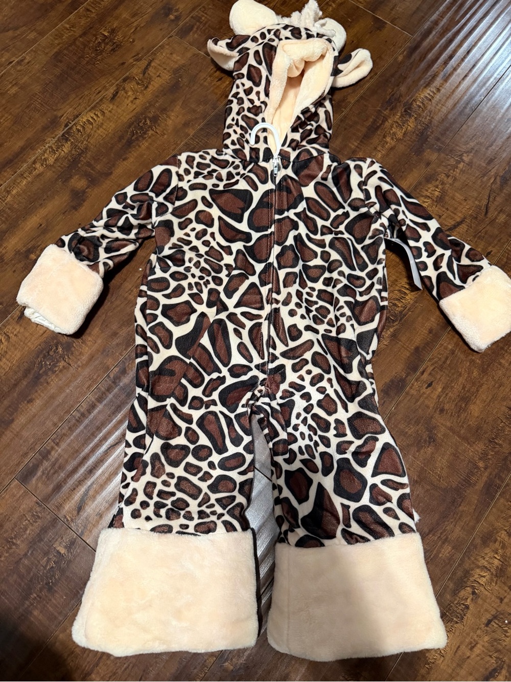 Kids Giraffe Print One-Piece Hooded Jumpsuit - Brown/Beige